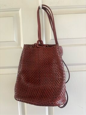 Vintage Woven Leather Backpack Tote Italian Coastal Chic